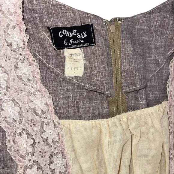 1970s Gunne Sax Brown Beige Lace Prairie Boho Cottage Maxi Dress - Picture 7 of 7